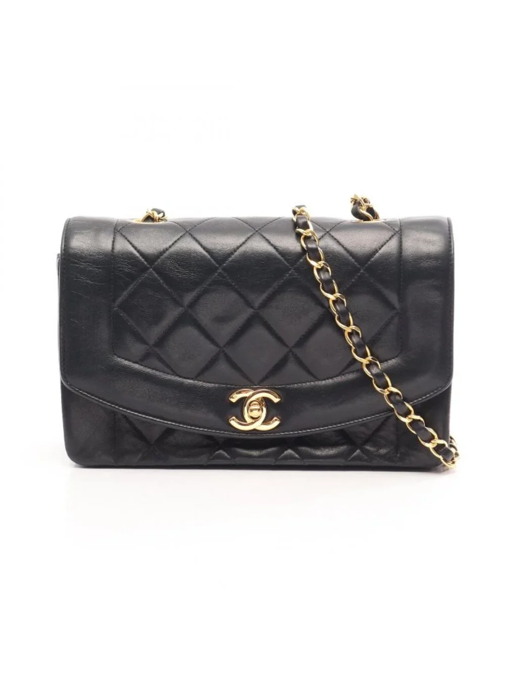 Chanel Shoulder Bag Quilted Diana Flap Black Lambskin Chain
